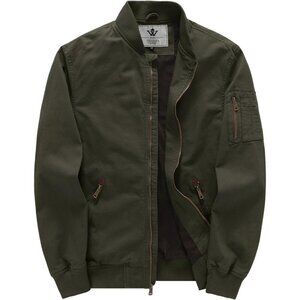 🆕 Men Green Casual Cotton Flight Bomber Jacket Lightweight Military Windbreaker